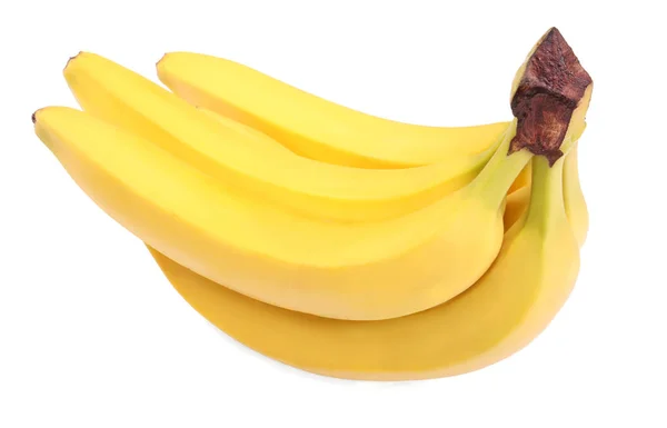 Ένα κοντινό πλάνο ενός μάτσο φωτεινό μπανάνες. Ζουμερά και ώριμες μπανάνες που απομονώνονται σε λευκό φόντο. Εξωτική, τροπική και γλυκά φρούτα. — Φωτογραφία Αρχείου