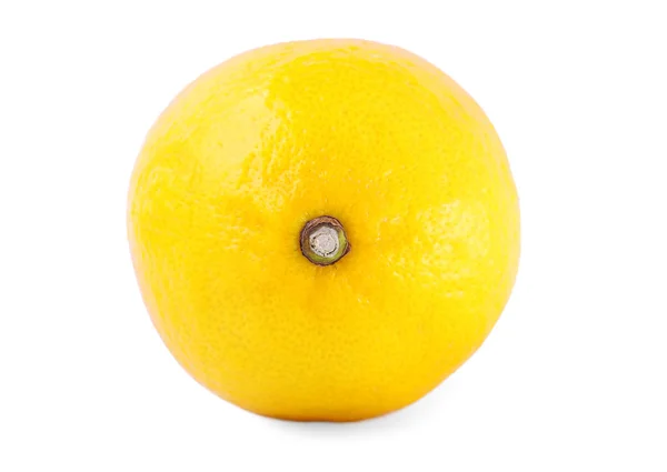Close-up de um limão maduro, cítrico, saboroso, amarelo brilhante, isolado em um fundo branco. Citrinos exóticos, frescos e suculentos, cheios de vitamina C . — Fotografia de Stock