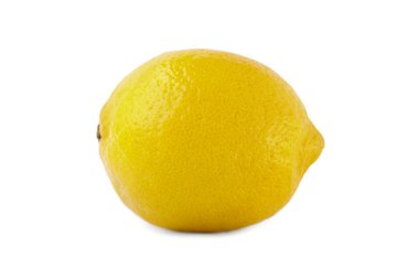 Sulu ve olgun parlak sarı limon, beyaz bir arka plan üzerinde izole close-up. Ekşi, ham ve taze limon vitamin dolu.