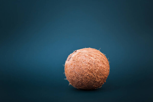 Крупный план всего гавайского кокоса, на темном изумрудном фоне. Свежий, цельный и ярко коричневый кокос. Здоровые кокосы
.