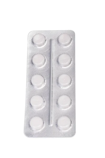 Prášky na izolovaných na bílém pozadí. Prescripted léky. Aspirin, léky proti bolesti, antibiotika pack. Lékárna koncept. — Stock fotografie
