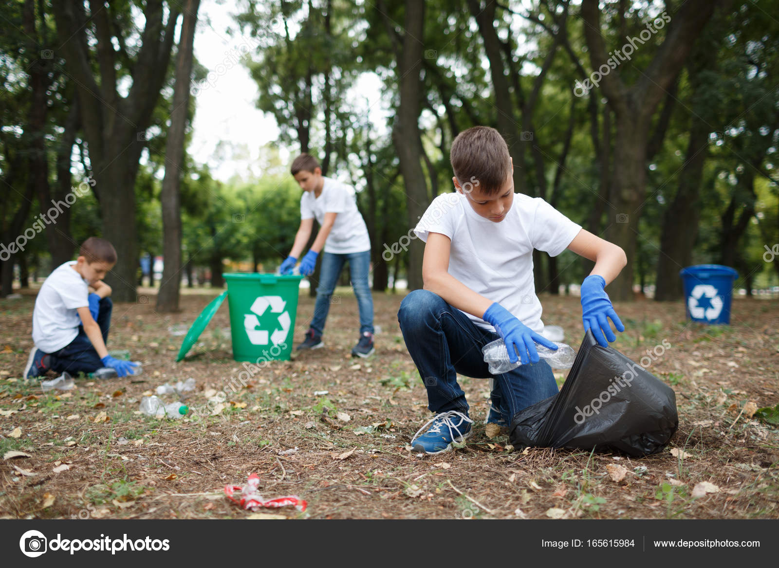 Kids picking up trash cartoon