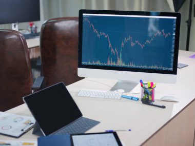 Bir çalışma alanı boş ofis yakın çekim arka plan. İş ve Finans genel kavram. İş ve Finans kavramı.