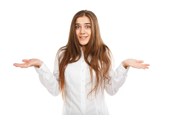 Retrato de una joven hermosa con el pelo que fluye. Aislado sobre fondo blanco . — Foto de Stock