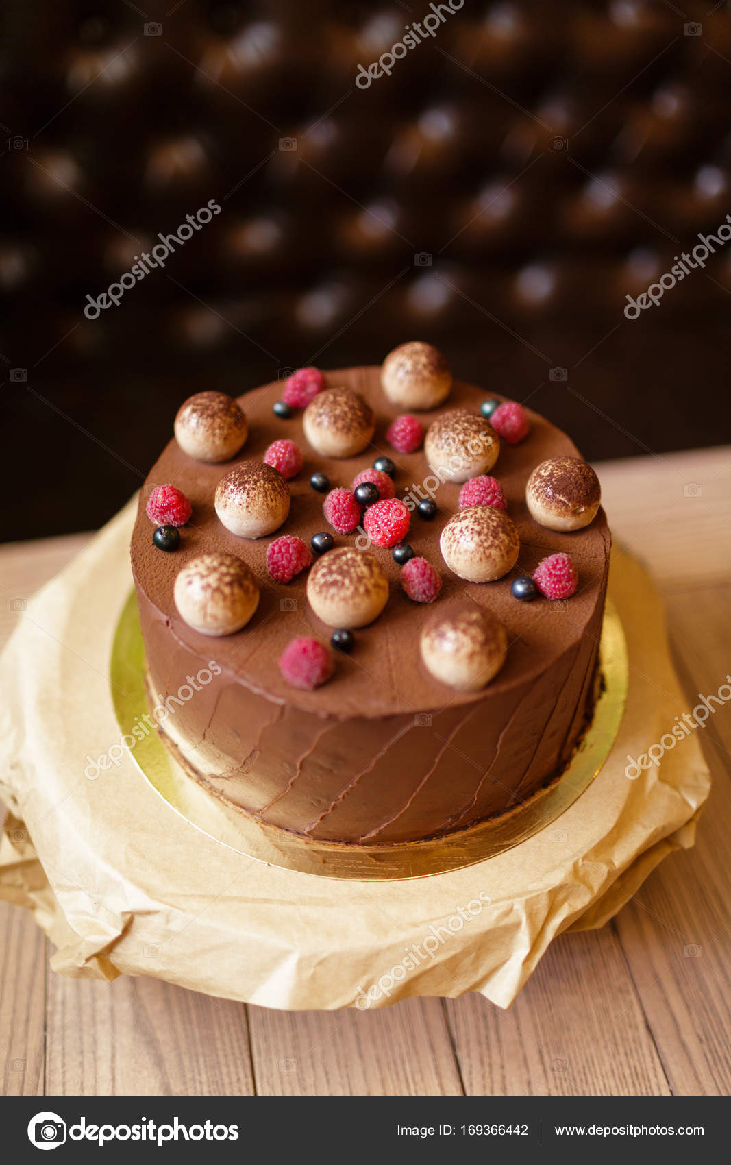 Appetizing Chocolate Tiramisu Cake Sprinkled Cocoa Powder Decorated Raspberries Black Stock Photo Image By C Alfa4studio