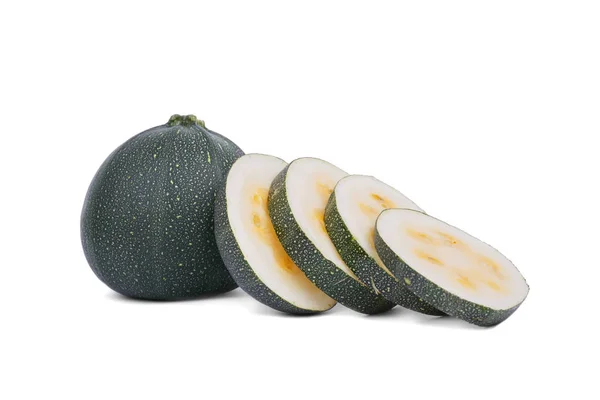 Gros Plan Tranches Rondes Parfaites Courgettes Vertes Foncées Juteuses Naturelles — Photo