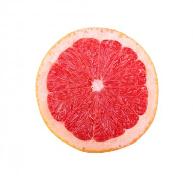 Closeup of bright sappy grapefruit. A round large bright red citrus fruit full of vitamins for heath, wholesome diets and effective weight loss isolated on a white background. Citrus fruits. clipart