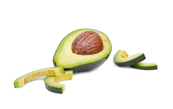 Een Verse Biologische Groene Avocado Gesneden Helft Met Een Grote — Stockfoto