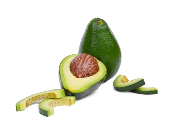 Vers Organisch Geheel Snijd Halve Avocado Met Een Grote Steen — Stockfoto