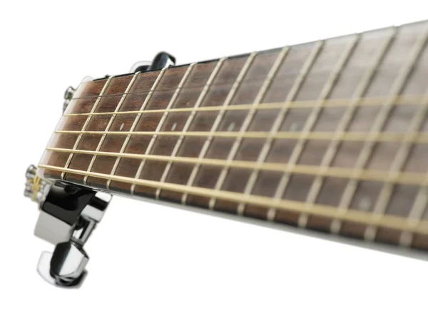 Detalhe Guitarra Clássica Com Profundidade Campo Rasa Imagem Close Fingerboard — Fotografia de Stock