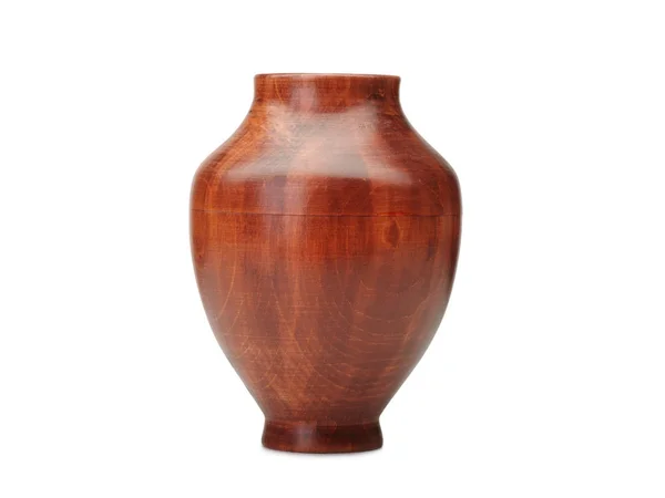 Flower Vase Made Wood Isolated White Background — Stock Photo, Image