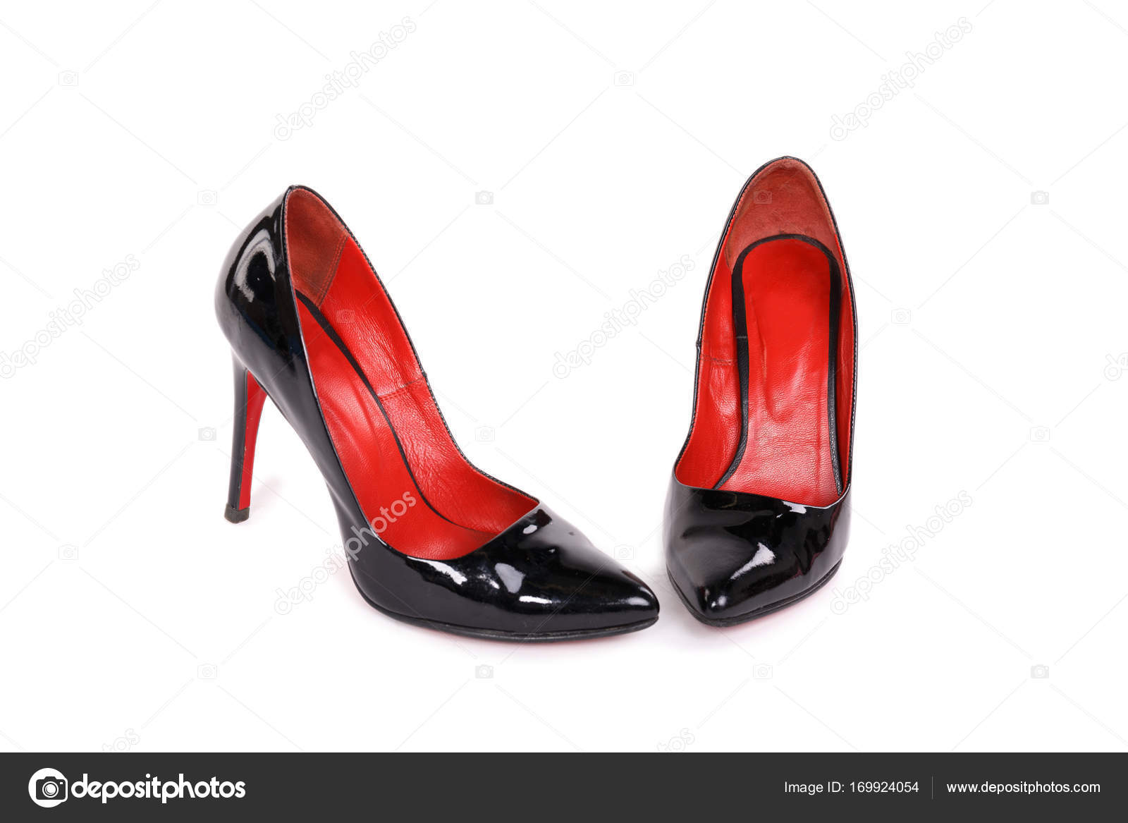 Fashionable shoes. Black and red shoes on a white background Stock