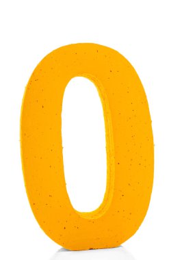 Parlak sarı numarası sıfır beyaz bir arka plan üzerinde izole yeni yıl dekorasyon için.