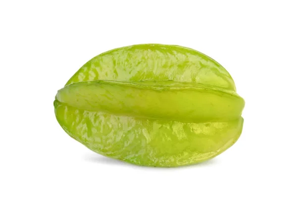 Exotische Licht Groene Één Carambola Geïsoleerd Witte Achtergrond Zoete Sappige — Stockfoto