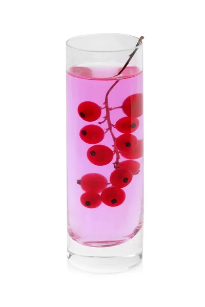 Vaso Agua Rosada Con Una Ramita Vívida Saludable Grosella Roja — Foto de Stock
