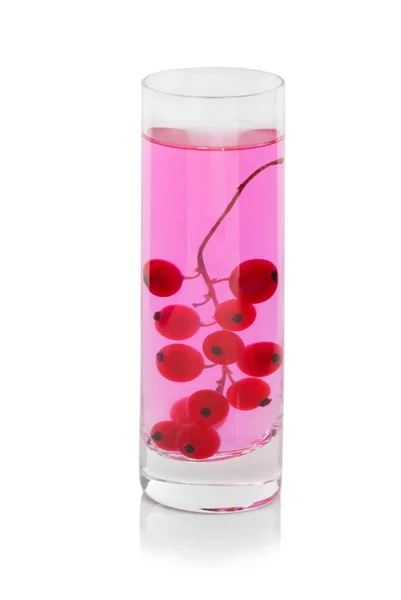 Vaso Agua Rosada Con Una Ramita Vívida Saludable Grosella Roja — Foto de Stock