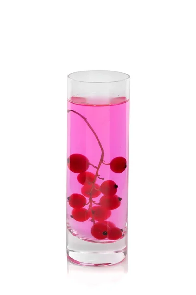 Vaso Con Una Ramita Grosella Roja Agua Rosada Bayas Para — Foto de Stock