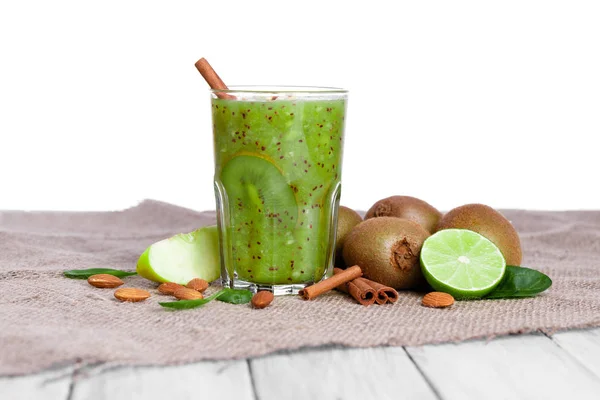 Gros Plan Une Boisson Mélangée Kiwi Mûr Citron Vert Avec — Photo