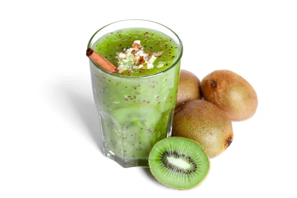 Smoothie Matin Énergie Kiwi Avec Bâton Cannelle Amandes Râpées — Photo