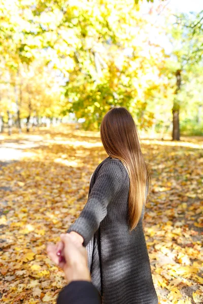 Girl in a black coat on an autumn background — Stock Photo, Image