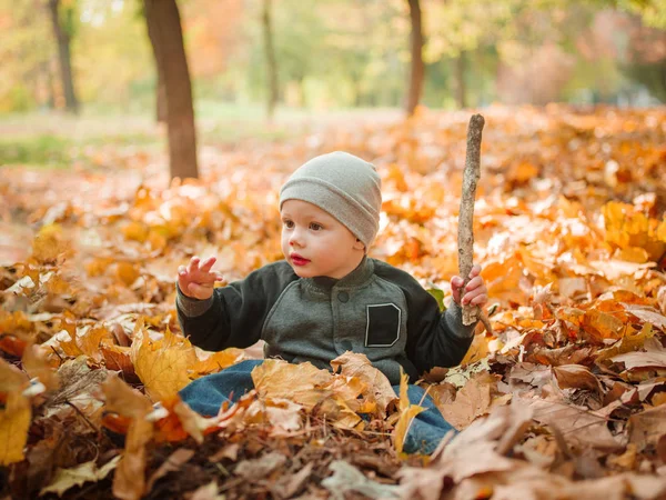 Bir çocuk bir broşür parkta oynuyor — Stok fotoğraf