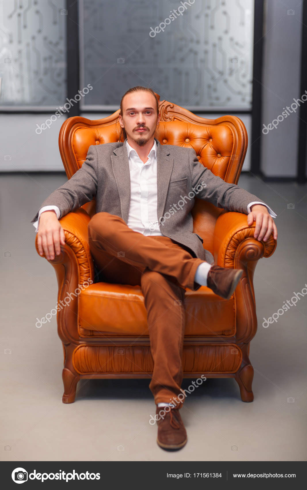 photo Chair Sitting Picture Poses https depositphotos com 171561384 stock photo happy man in the office html