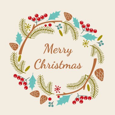 Neşeli Noel el yazı yazıt. Kış tatilleri için yazdırılabilir kartpostal. Vektör çizim için tebrik kartı.