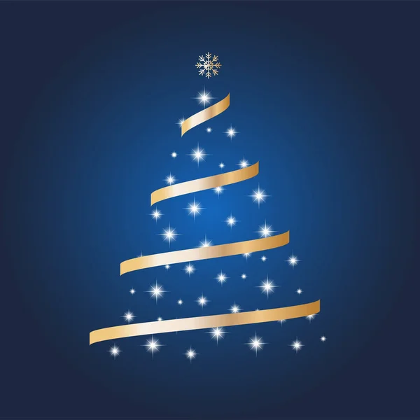 Vetor árvore de Natal decorada com bolas e uma estrela em um fundo azul brilhante. Férias de inverno conceito — Vetor de Stock