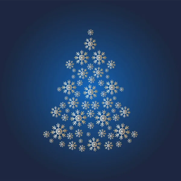 Vetor árvore de Natal decorada com bolas e uma estrela em um fundo azul brilhante. Férias de inverno conceito — Vetor de Stock