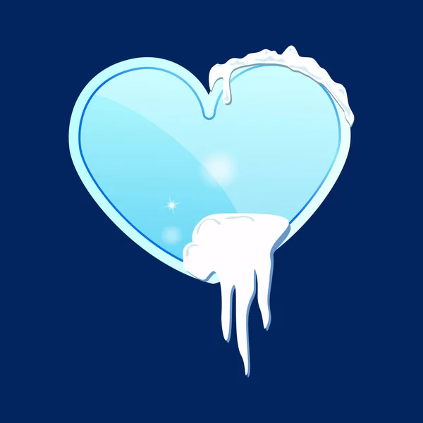 Sklo kus ledu ve formě srdce se sněhem na modrém pozadí. Vektorové ilustrace — Stockový vektor