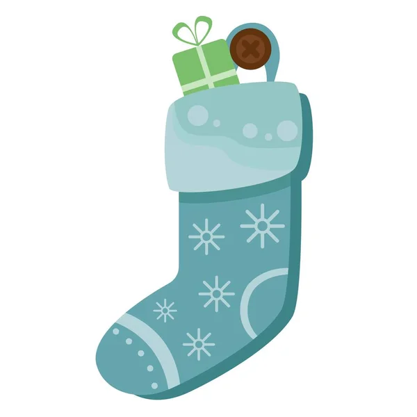 Meia azul de Natal cheia de doces, biscoitos e presentes, isolada em um fundo branco. Ilustração vetorial — Vetor de Stock