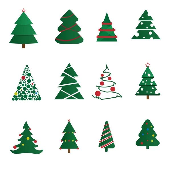 Vetor Árvores de Natal decoradas com bolas e estrelas, isoladas sobre um fundo branco. Férias de inverno conceito — Vetor de Stock