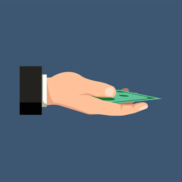 Una mano sosteniendo el dinero sobre un fondo azul oscuro. Concepto financiero. Ilustración vectorial . — Vector de stock