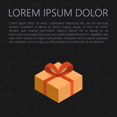 Turuncu bir yeni yıl hediye kutusu bir şerit üzerinde siyah bir arka plan ile. Tatil için tebrik kartı. Vektör çizim.