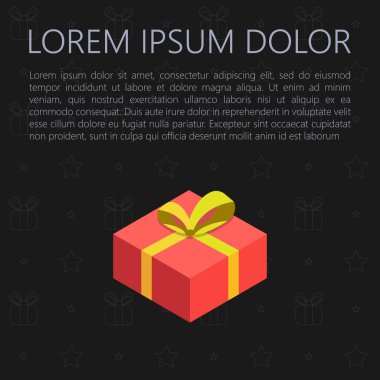 Siyah bir zemin üzerine sarı kurdele ile kırmızı bir yeni yıl hediye kutu. Tatil için tebrik kartı. Vektör çizim.