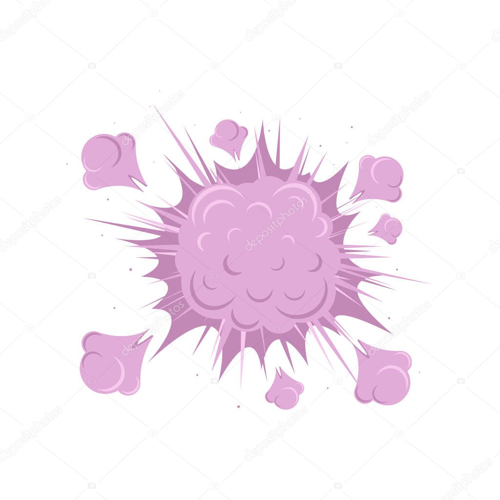A pink explosion or boom cloud icon in cartoon style isolated on white background. Vector illustration.