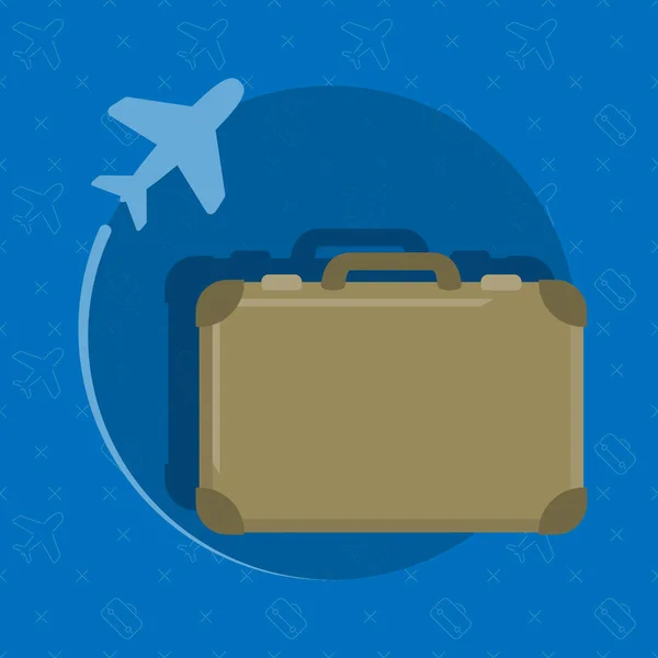Μια τσάντα ταξιδιού σε μπλε φόντο. Ένα πράσινο αποσκευές με ένα αεροπλάνο. Εικονογράφηση διάνυσμα. — Διανυσματικό Αρχείο