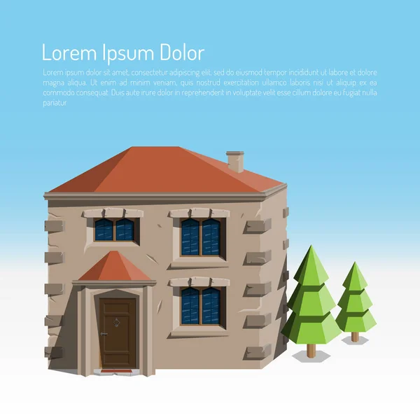 Paysage plat d'hiver avec une immense maison et deux arbres de Noël. Illustration vectorielle colorée . — Image vectorielle