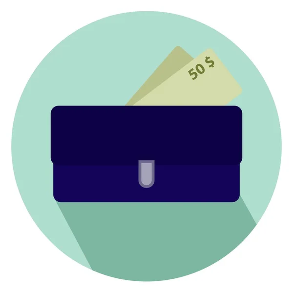 Carteira com ícone de dinheiro. Dólares em uma bolsa azul, isolados em um fundo branco. Ilustração vetorial . — Vetor de Stock