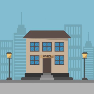 Otel modern şehir sokak arka plan üzerinde bina. Vektör çizim tasarım.