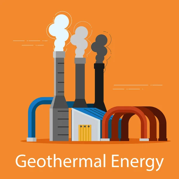 Centrale géothermique flash sur fond orange. Concept de sources d'énergie. Illustration vectorielle . — Image vectorielle