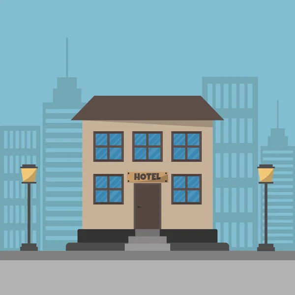 Edificio del hotel en el fondo de la calle moderna ciudad. Diseño de ilustración vectorial . — Vector de stock