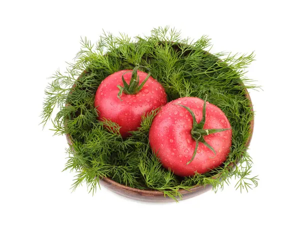 2 つの完熟トマト新鮮なディルを — ストック写真