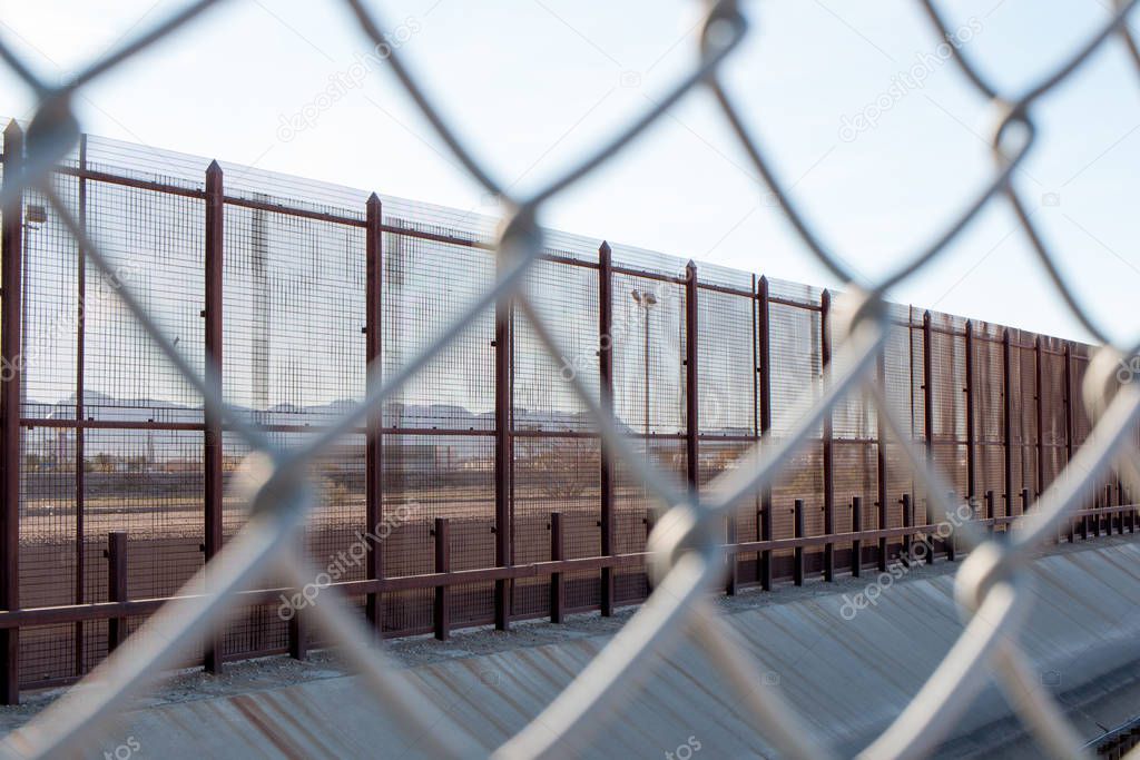 El Paso, Texas-January 13, 2020: Fence along the U.S. Mexican border in El Paso, Texas