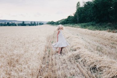 Kız bir buğday alanı çalışır.