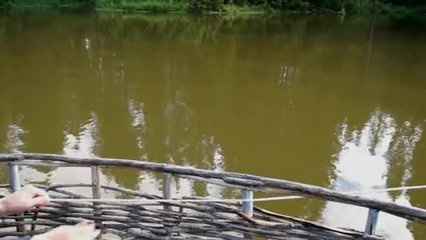 Wood raft on the lake — Stock Video