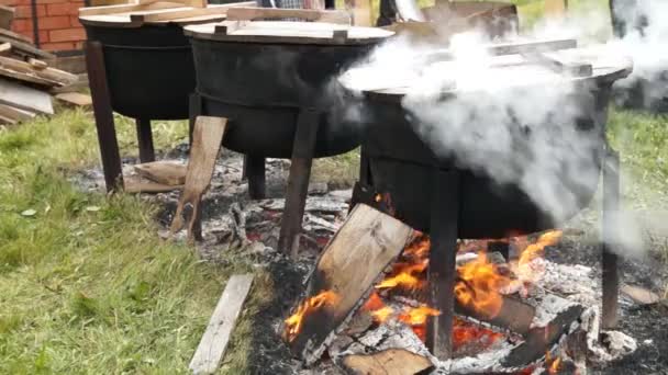 De waterkoker staat in vuur en vlam — Stockvideo