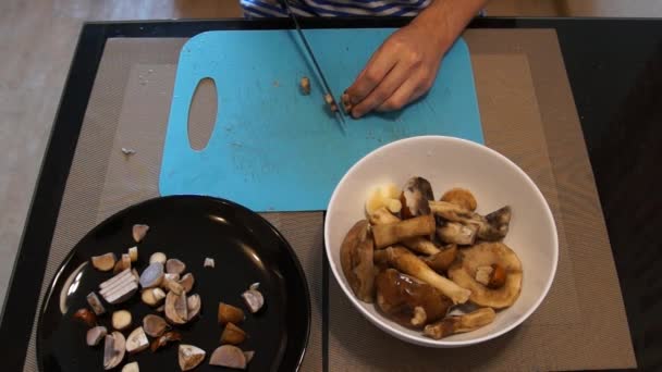 Champignons coupés par homme — Video