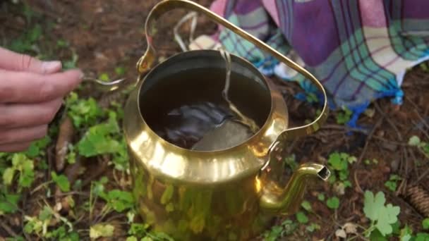 Ősi régi szamovár. Vintage teáskanna — Stock videók