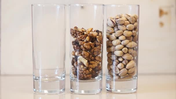 Nuts mix. Pistachios. Walnut. Sunflower seeds. Assorted nuts — Stock Video